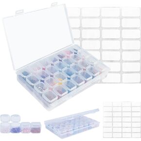 Mlife Diamond Art Painting Storage Containers, 1 Pack 24 Jars Diamond Art Storage Containers with Label, Diamond Art Accessories Organizers for Jewelry Beads,Diamond Dots,Small Gem, Diamond Storage