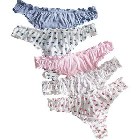 Women's 5 Packs Panty Sets Floral Print Lettuce Trim Low Rise Cute Underwear Set Soft Brief