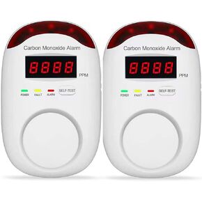Plug-in Type Carbon Monoxide Alarm, CO Detector Monitor with LED Digital Display and Voice Alert for Home/Kitchen/Bedroom,UL2034 - 2 Pack, White (WA996)