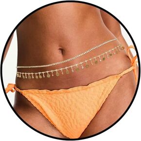 2PCS 18K Gold Plated Waist Chain for Women Layered Bling Rhinestone Belly Chain Sexy Bikini Waist Chain for Women