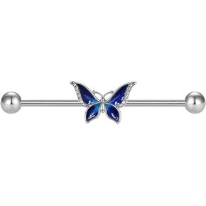 14G 316L Butterfly Industrial Barbell Cartilage Earring Surgical Steel Industrial Barbell Cartilage Earring Body Piercing Jewelry for Women