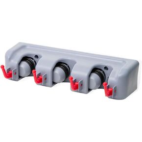 Broom and Mop Holder Wall Mount -Mop and Broom Storage Rack Wall Mounted Utility Rack (3 Slots 4 Hooks-Grey)