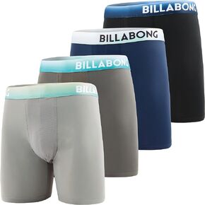Billabong Mens Boxer Briefs 4 Pack Long Leg Performance Compression Shorts Mens Underwear 7.5" Inseam