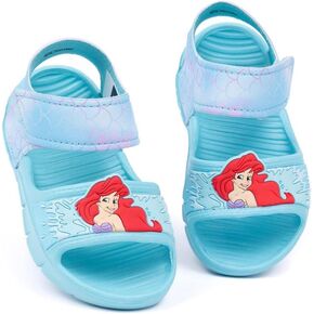Disney The Little Mermaid Kids Sandals | Girls Ariel Sliders with Supportive Strap for Toddlers | Blue Slip-on Footwear
