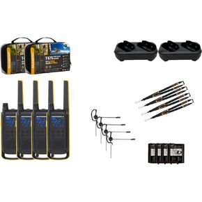 Motorola Talkabout, Portable FRS T475 Two Way Radios, 4 Pack Walkie Talkies Black/Yellow 22 Channels PTT Earpieces Dual Chargers