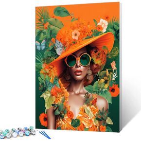 Sexy Girl Paint by Number for Adults Students Beginners Orange Poster Woman Picture Gift Oil Artwork Kits on Canvas with Brushes Acrylic Pigment Digital Painting Home Decor 16x20inch (Frameless)