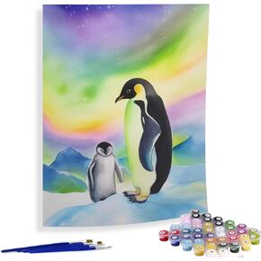 Diymood Painting Acrylic Paint by Number Kits for Students Beginner, DIY Aurora Penguins Oil Painting Drawing Wall Home Decor 16x20inch