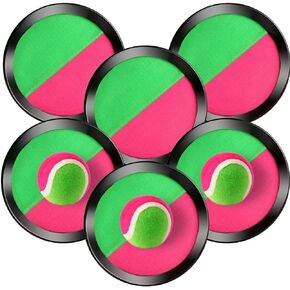 3 Set Toss Catch Ball Set, Catch Game Toys, Outdoor Paddle Ball Beach Game with 3 Catch Balls 6 Paddles for Outdoor Games Gift for Kids/Family