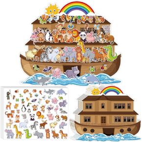 11 Set Noah's Ark Animal Sticker Scene Kit Include Backgrounds and Self Adhesive Label Children's Paster Set for Sunday School Crafts Decorations