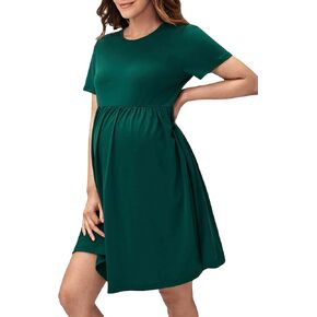 Verdusa Women's Maternity Short Sleeve Round Neck A Line Short Dress