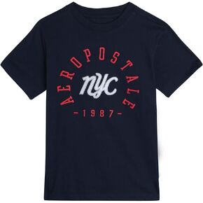 تي شيرت للأولاد من AEROPOSTALE - قميص قطني للأطفال بأكمام قصيرة - تي شيرت كلاسيكي برسومات بياقة دائرية للأولاد (4-16)