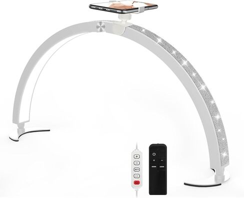 Half Moon Light for Nail Desk with Phone Holder, 29In 40W Nail Desk Lamp, Nail Tech Light with Wire Controller & Remote, 7 Color Modes, 10 Brightness for Beauty/Eyelashes/Tattoos (Crystal Diamond) in Saudi Arabia