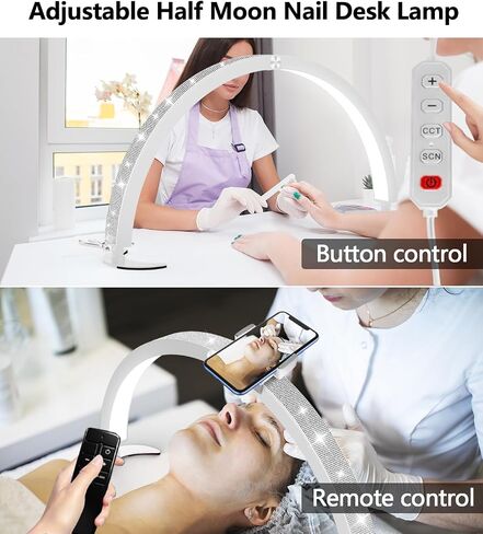 Half Moon Light for Nail Desk with Phone Holder, 29In 40W Nail Desk Lamp, Nail Tech Light with Wire Controller & Remote, 7 Color Modes, 10 Brightness for Beauty/Eyelashes/Tattoos (Crystal Diamond) in Saudi Arabia