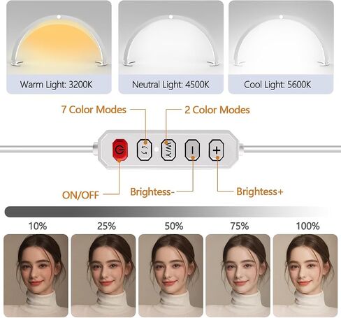 Half Moon Light for Nail Desk with Phone Holder, 29In 40W Nail Desk Lamp, Nail Tech Light with Wire Controller & Remote, 7 Color Modes, 10 Brightness for Beauty/Eyelashes/Tattoos (Crystal Diamond) in Saudi Arabia