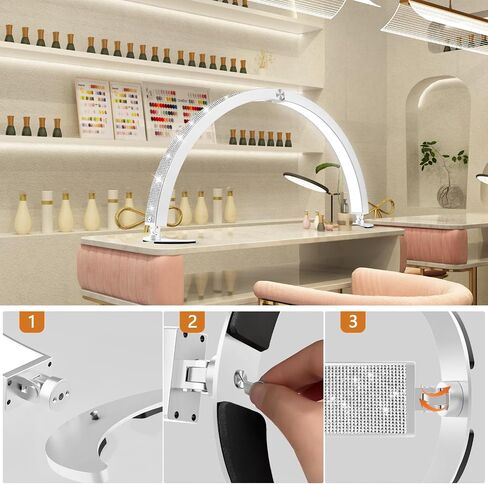 Half Moon Light for Nail Desk with Phone Holder, 29In 40W Nail Desk Lamp, Nail Tech Light with Wire Controller & Remote, 7 Color Modes, 10 Brightness for Beauty/Eyelashes/Tattoos (Crystal Diamond) in Saudi Arabia