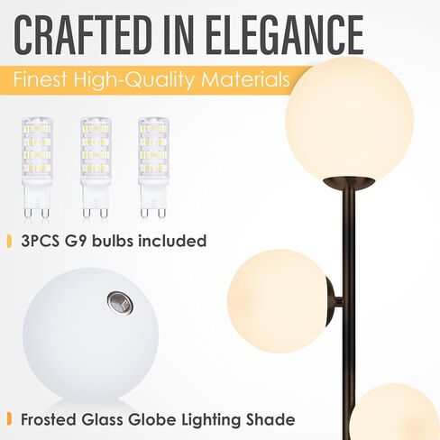 3 Globe Vintage Floor Lamp - 3 Color Options Moderm Floor Lamps for Living Room, Mid Century Standing lamp Home Decor for Bedrooms Office(Gold-Black, LED Bulbs Included) in Saudi Arabia