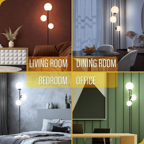 3 Globe Vintage Floor Lamp - 3 Color Options Moderm Floor Lamps for Living Room, Mid Century Standing lamp Home Decor for Bedrooms Office(Gold-Black, LED Bulbs Included) in Saudi Arabia