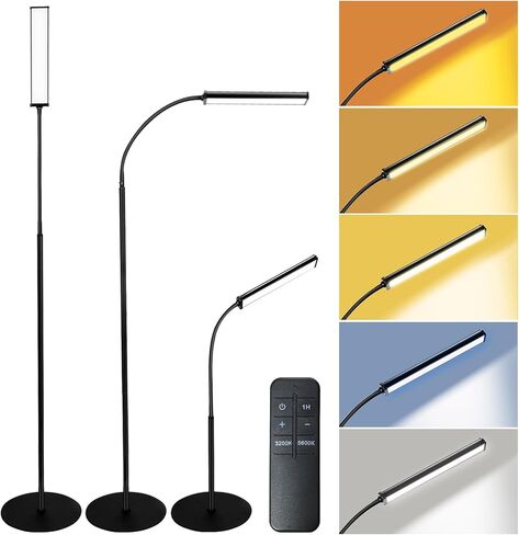 TwoWin Standing Led Floor Lamp for Living Room Bedroom Office Salon, Adjustable Goose Neck Tall Corner Lamp Led Light Dimmable Bright Flexible Reading Floor Lamp with Romote Control 5 Color in Kuwait