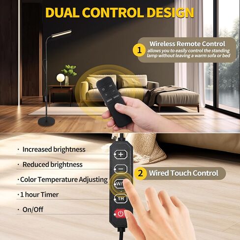 TwoWin Standing Led Floor Lamp for Living Room Bedroom Office Salon, Adjustable Goose Neck Tall Corner Lamp Led Light Dimmable Bright Flexible Reading Floor Lamp with Romote Control 5 Color in Kuwait