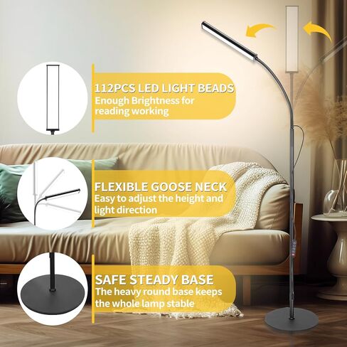 TwoWin Standing Led Floor Lamp for Living Room Bedroom Office Salon, Adjustable Goose Neck Tall Corner Lamp Led Light Dimmable Bright Flexible Reading Floor Lamp with Romote Control 5 Color in Kuwait