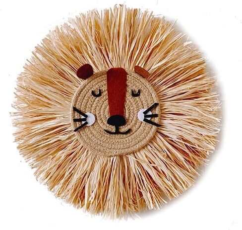 15.7 inch Wall Art Animal Head Hand Knitted Hanging,Cotton Thread Weaving Straw Cartoon Tassel Beard Lion Tiger Macrame Pendant Nursery Room Wall Decor for Home Decoration in Kuwait