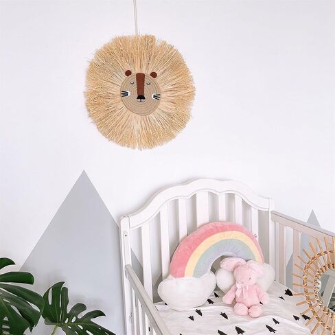 15.7 inch Wall Art Animal Head Hand Knitted Hanging,Cotton Thread Weaving Straw Cartoon Tassel Beard Lion Tiger Macrame Pendant Nursery Room Wall Decor for Home Decoration in Kuwait