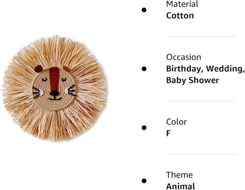 15.7 inch Wall Art Animal Head Hand Knitted Hanging,Cotton Thread Weaving Straw Cartoon Tassel Beard Lion Tiger Macrame Pendant Nursery Room Wall Decor for Home Decoration in Kuwait