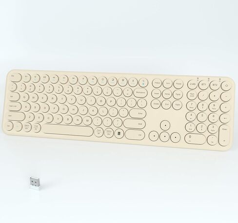 Quiet Bluetooth Keyboard - Multi-Device Aesthetic Wireless Keyboard - 110 Keys Full Size Slim Cute Keyboard for Laptop, Computer, PC, Notebook, Windows, Mac OS, Android (Khaki) in Saudi Arabia