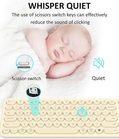 لوحة مفاتيح بلوتوث هادئة - لوحة مفاتيح لاسلكية جمالية متعددة الأجهزة - 110 مفاتيح بالحجم الكامل لوحة مفاتيح نحيفة لطيفة لأجهزة الكمبيوتر المحمول والكمبيوتر والكمبيوتر الشخصي والكمبيوتر المحمول ونظام التشغيل Windows وMac OS وAndroid (كاكي) in Kuwait