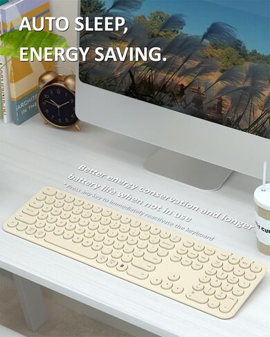 لوحة مفاتيح بلوتوث هادئة - لوحة مفاتيح لاسلكية جمالية متعددة الأجهزة - 110 مفاتيح بالحجم الكامل لوحة مفاتيح نحيفة لطيفة لأجهزة الكمبيوتر المحمول والكمبيوتر والكمبيوتر الشخصي والكمبيوتر المحمول ونظام التشغيل Windows وMac OS وAndroid (كاكي) in Kuwait