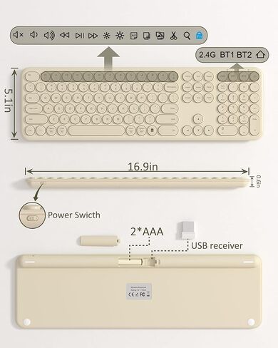 لوحة مفاتيح بلوتوث هادئة - لوحة مفاتيح لاسلكية جمالية متعددة الأجهزة - 110 مفاتيح بالحجم الكامل لوحة مفاتيح نحيفة لطيفة لأجهزة الكمبيوتر المحمول والكمبيوتر والكمبيوتر الشخصي والكمبيوتر المحمول ونظام التشغيل Windows وMac OS وAndroid (كاكي) in Kuwait
