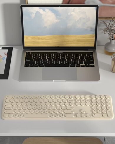 لوحة مفاتيح بلوتوث هادئة - لوحة مفاتيح لاسلكية جمالية متعددة الأجهزة - 110 مفاتيح بالحجم الكامل لوحة مفاتيح نحيفة لطيفة لأجهزة الكمبيوتر المحمول والكمبيوتر والكمبيوتر الشخصي والكمبيوتر المحمول ونظام التشغيل Windows وMac OS وAndroid (كاكي) in Kuwait