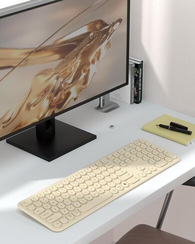 لوحة مفاتيح بلوتوث هادئة - لوحة مفاتيح لاسلكية جمالية متعددة الأجهزة - 110 مفاتيح بالحجم الكامل لوحة مفاتيح نحيفة لطيفة لأجهزة الكمبيوتر المحمول والكمبيوتر والكمبيوتر الشخصي والكمبيوتر المحمول ونظام التشغيل Windows وMac OS وAndroid (كاكي) in Kuwait