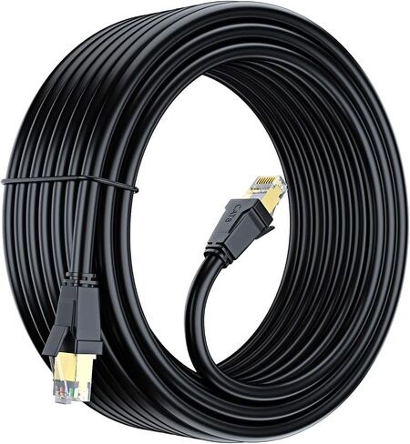 Maximm Cat 8 Ethernet Cable 12 ft, Flat Cable with Gold-Plated RJ45 Connector, LAN Internet Cable, Network Cable for Modems, Routers, High Speed, Black in Saudi Arabia