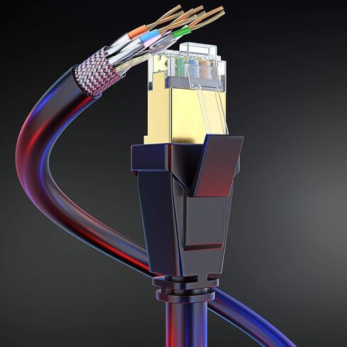Maximm Cat 8 Ethernet Cable 12 ft, Flat Cable with Gold-Plated RJ45 Connector, LAN Internet Cable, Network Cable for Modems, Routers, High Speed, Black in Saudi Arabia