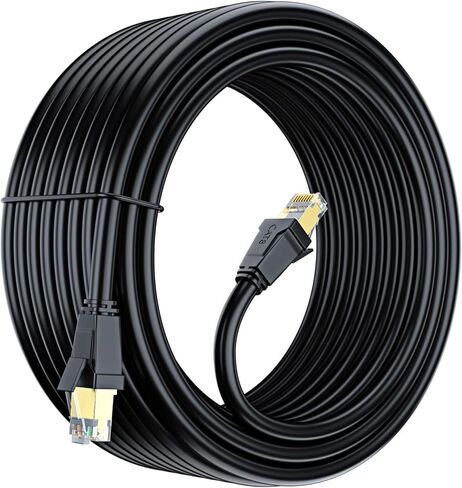 كابل إيثرنت Cat 8 بطول 100 قدم، كابل إيثرنت مع موصل RJ45 مطلي بالذهب، كابل شبكة Cat 8، كابل إنترنت LAN لأجهزة المودم وأجهزة التوجيه ومحول الشبكة وكابل إيثرنت عالي السرعة (أسود) in Kuwait