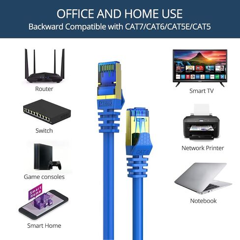 CAT8 Ethernet Cable 30FT 1 Pack Veetop 40Gbps 2000Mhz High Speed Gigabit SFTP LAN Network Internet Cables with RJ45 Gold Plated Connector for Router, Modem, Gaming, Xbox in Kuwait