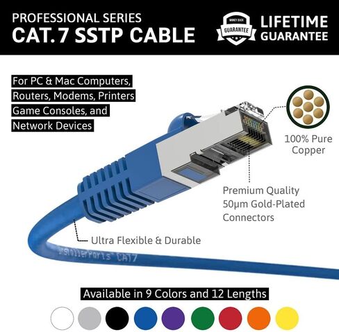 InstallerParts Ethernet Cable CAT7 Cable Shielded (SSTP) Booted 10 FT - Blue - Professional Series - 10Gigabit/Sec Network/High Speed Internet Cable, 600MHZ in Saudi Arabia