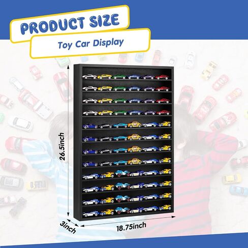 أرفف منظمة لعرض السيارات بمقياس 1/64 لنماذج السيارات والألعاب الصغيرة ذات العجلات الصغيرة، تحمل ما يصل إلى 72 سيارة، بدون غطاء باب، 26.5 × 18.75 × 3 بوصات in Kuwait