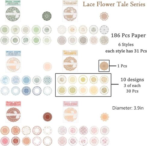 ورق قصاصات من الدانتيل على شكل زهرة، 186 قطعة من لوازم المجلات غير المرغوب فيها العتيقة، والحرف الفنية، ومواد سجل القصاصات، ومجموعة يوميات زخرفية، وصناعة البطاقات، والدانتيل المقصوص، ومخططات جمالية يمكنك صنعها بنفسك in Kuwait