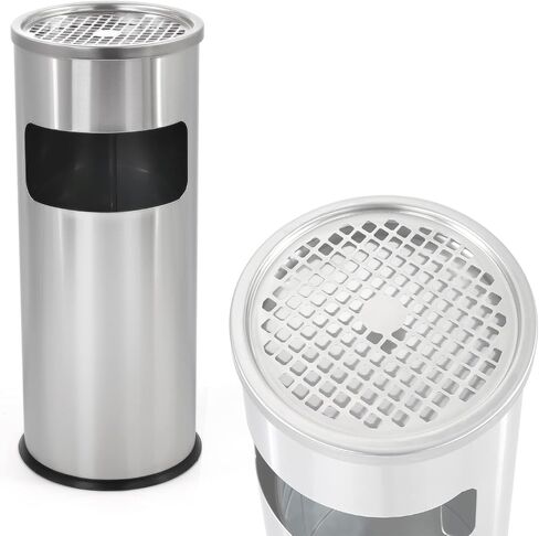 IRONWALLS Indoor Outdoor Trash Can with Lid, Black Stainless Steel Garbage Can, Removable Inner Bucket, Round Commercial Waste Bin Container Trash Receptacle for Office, Hotel in Kuwait