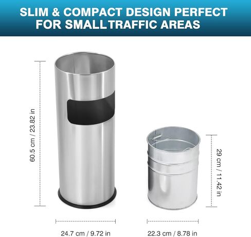IRONWALLS Indoor Outdoor Trash Can with Lid, Black Stainless Steel Garbage Can, Removable Inner Bucket, Round Commercial Waste Bin Container Trash Receptacle for Office, Hotel in Kuwait
