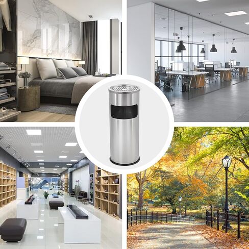 IRONWALLS Indoor Outdoor Trash Can with Lid, Black Stainless Steel Garbage Can, Removable Inner Bucket, Round Commercial Waste Bin Container Trash Receptacle for Office, Hotel in Kuwait