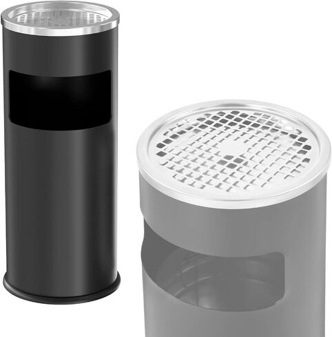 IRONWALLS Indoor Outdoor Trash Can with Lid, Black Stainless Steel Garbage Can, Removable Inner Bucket, Round Commercial Waste Bin Container Trash Receptacle for Office, Hotel in Kuwait