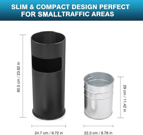 IRONWALLS Indoor Outdoor Trash Can with Lid, Black Stainless Steel Garbage Can, Removable Inner Bucket, Round Commercial Waste Bin Container Trash Receptacle for Office, Hotel in Kuwait