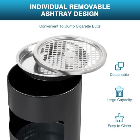 IRONWALLS Indoor Outdoor Trash Can with Lid, Black Stainless Steel Garbage Can, Removable Inner Bucket, Round Commercial Waste Bin Container Trash Receptacle for Office, Hotel in Kuwait