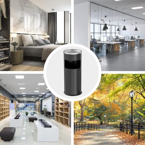 IRONWALLS Indoor Outdoor Trash Can with Lid, Black Stainless Steel Garbage Can, Removable Inner Bucket, Round Commercial Waste Bin Container Trash Receptacle for Office, Hotel in Kuwait