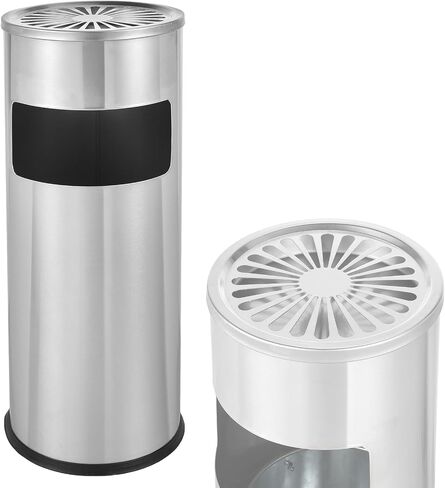 IRONWALLS Indoor Outdoor Trash Can with Lid, Black Stainless Steel Garbage Can, Removable Inner Bucket, Round Commercial Waste Bin Container Trash Receptacle for Office, Hotel in Kuwait