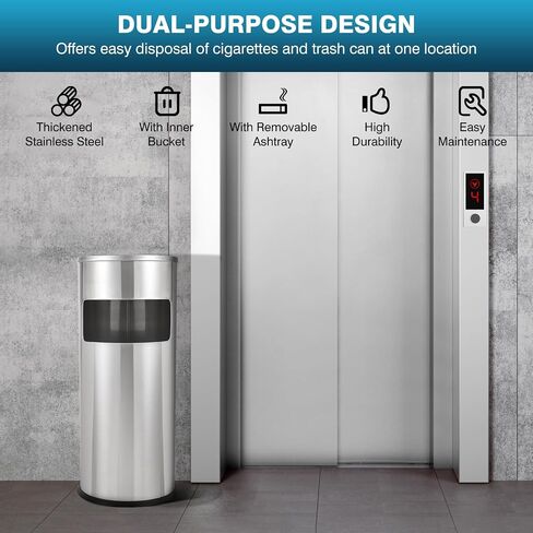 IRONWALLS Indoor Outdoor Trash Can with Lid, Black Stainless Steel Garbage Can, Removable Inner Bucket, Round Commercial Waste Bin Container Trash Receptacle for Office, Hotel in Kuwait