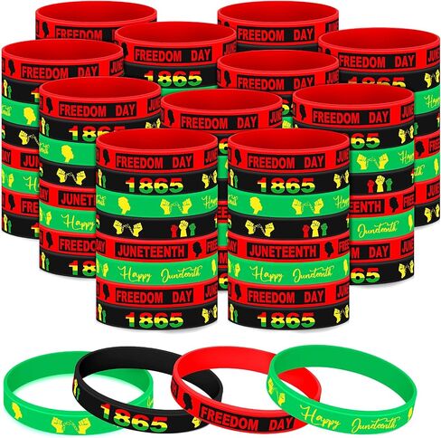 Sratte 120 Pcs Happy Juneteenth Party Rubber Bracelets Black Freedom Day Party Supplies Black History Month Bracelets Juneteenth Wristbands Silicone Black Freedom Day Bracelets for Party Favors in Saudi Arabia